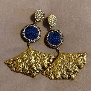 Sassy Jones Gold and Blue Statement Earrings